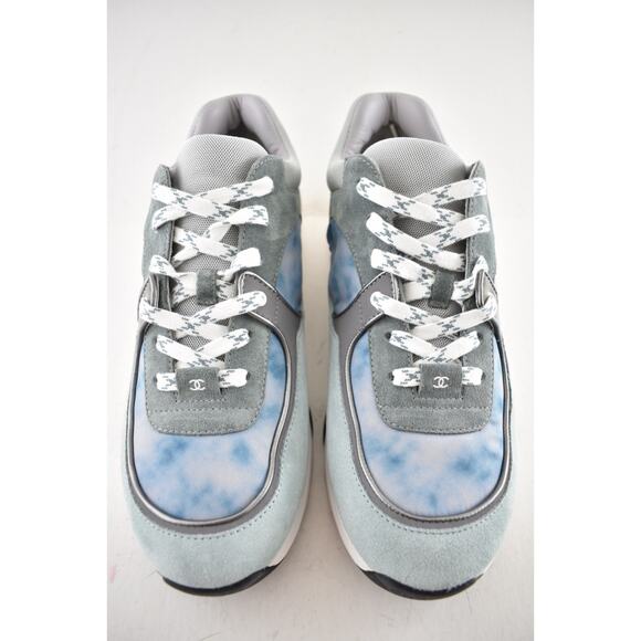 Chanel 20S Mens Grey Blue Silver White CC Logo Low Top Trainer Sneaker 44 11 - Picture 7 of 12